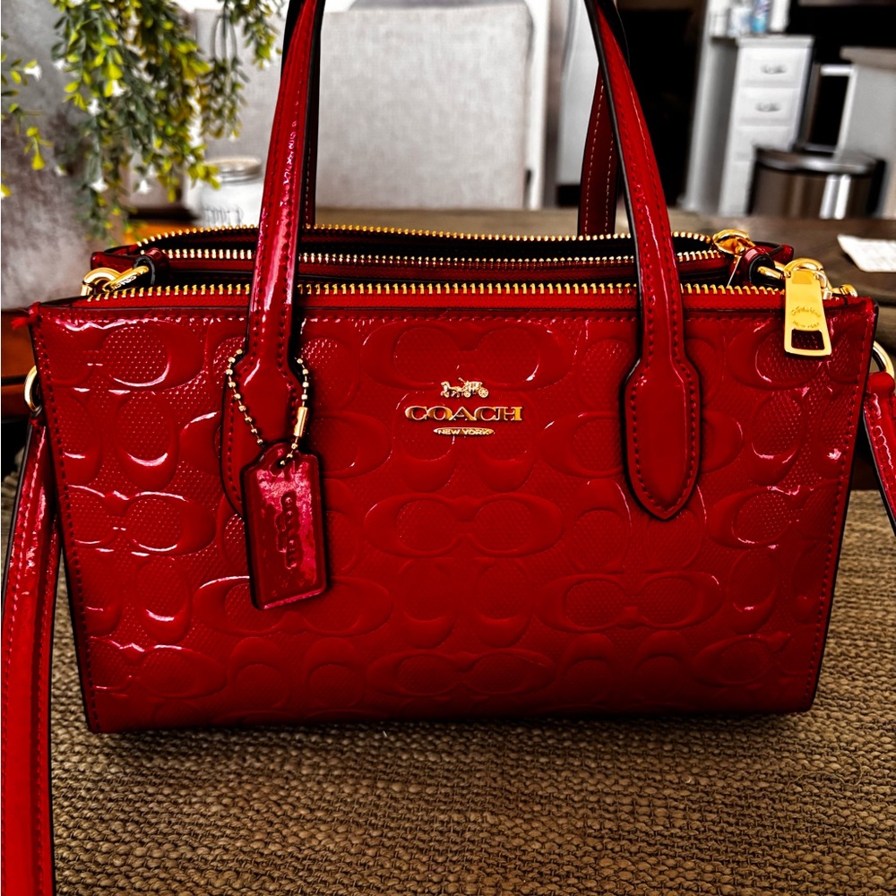 Coach Red Patent Leather Satchel with Gold Hardware